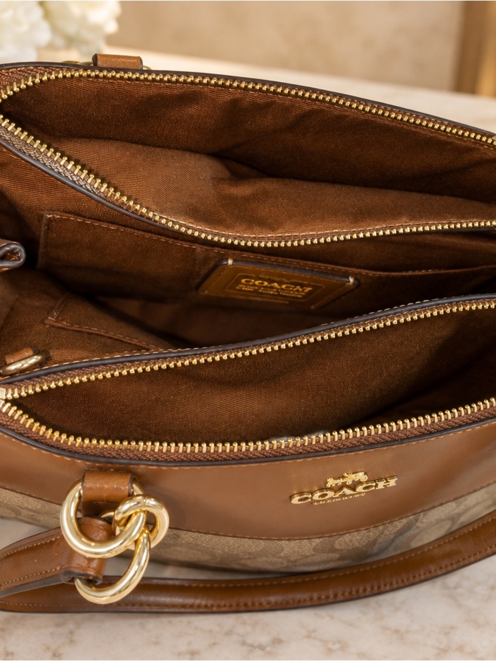 Coach Signature Canvas Satchel in Tan/Brown- Like New - Picture 4 of 9